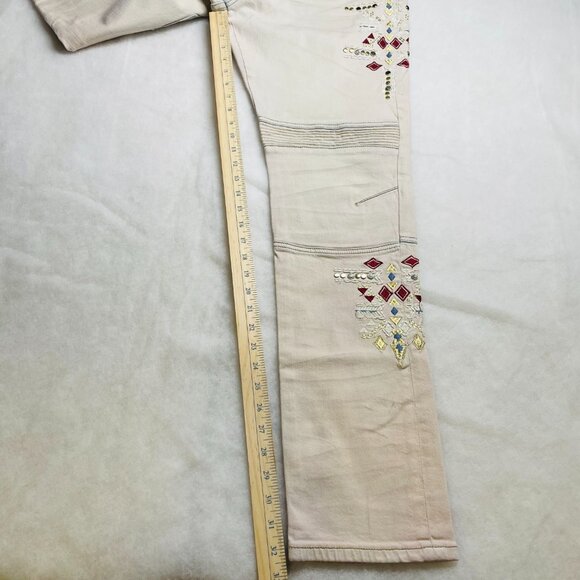 8ighth Dstrkt Mens Blue Pink Boho Embroidered Embellished Denim Jeans 40x34 - Picture 8 of 15